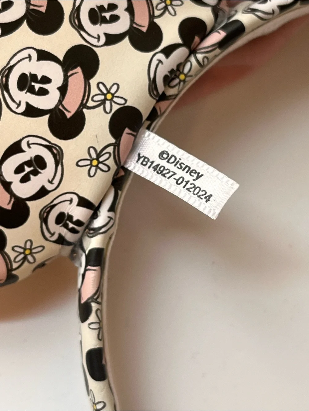 Disney Parks Minnie Mouse Floral Print Bow Headband Ears Neutral Pink White